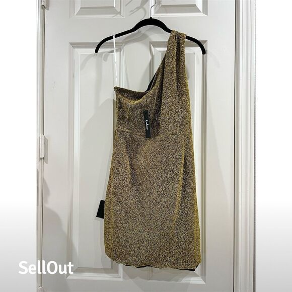 Lulus Women's Gold One-Shoulder Mini Dress Size M Party Cocktail - Picture 2 of 5